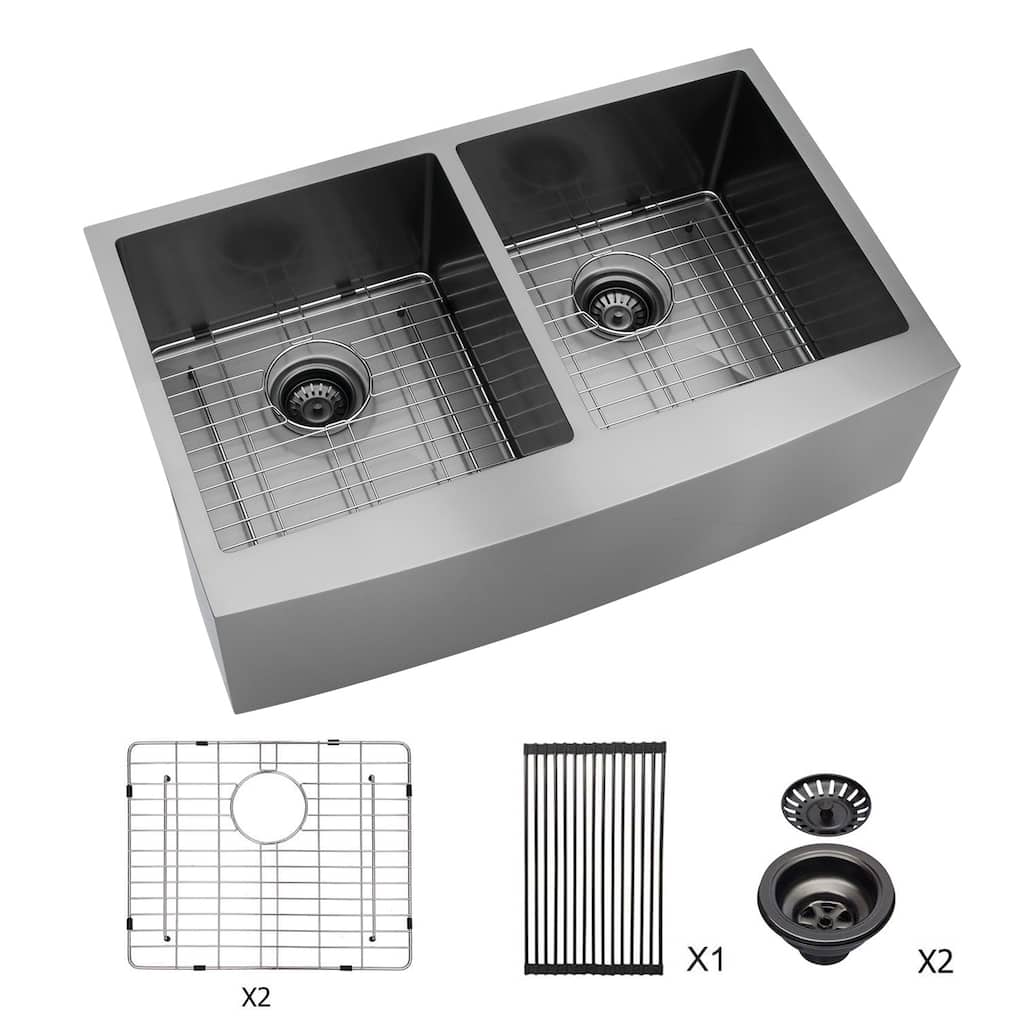 36" Matte Black Farmhouse Apron-Front Double Bowl Kitchen Sink