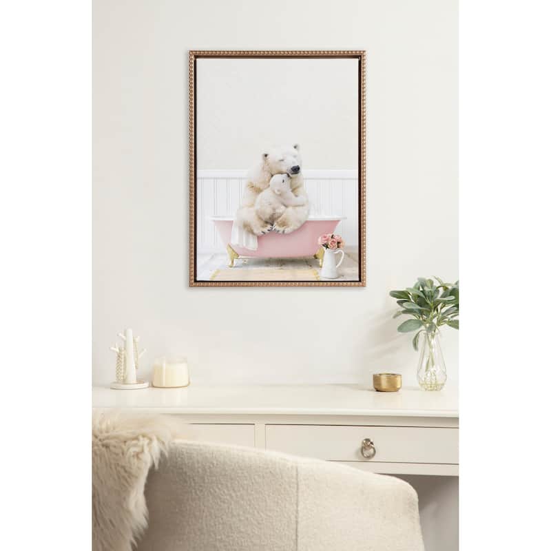 Sylvie Beaded Mother Baby Polar Bear Bath Frame Canvas by Amy Peterson
