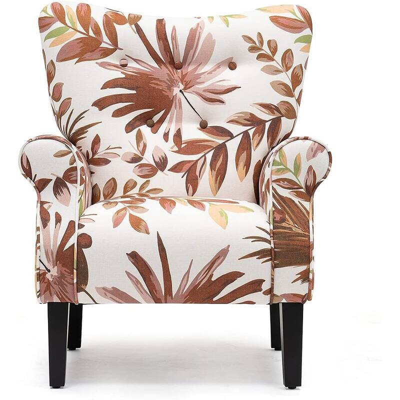 Erommy Wing back Arm Chair, Upholstered Fabric High Back Chair with Wood Legs