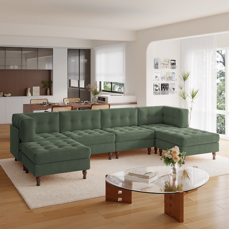 Madison Oversized Upholstered Corduroy Modular Sectional Sofa - Green-6 Piece