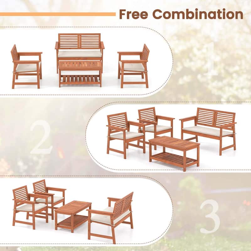 Costway 4 PCS Patio Conversation Set with Soft Seat Cushions 2-Tier - See Details