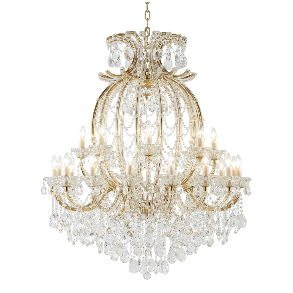24-Light Satin Brass Chandelier With Clear Crystals
