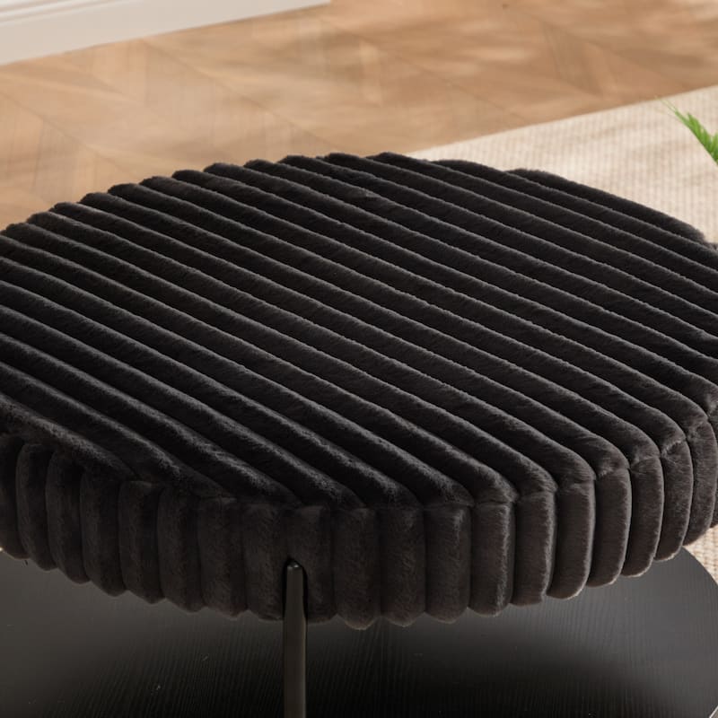 30.9"W Upholstered Coffee Table Ottoman,Round Coffee Table Bench with Storage Shelf and Metal Legs
