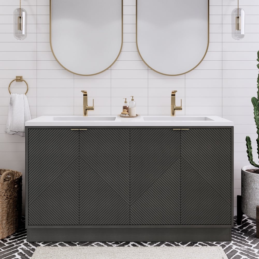 Milano 60" Freestanding Bathroom Vanity with Double White Acrylic Sink