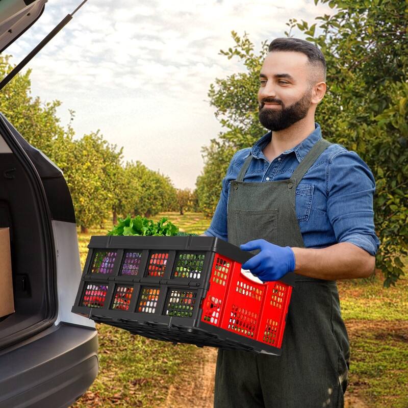 Foldable Storage Basket, Stackable Crate with Handle