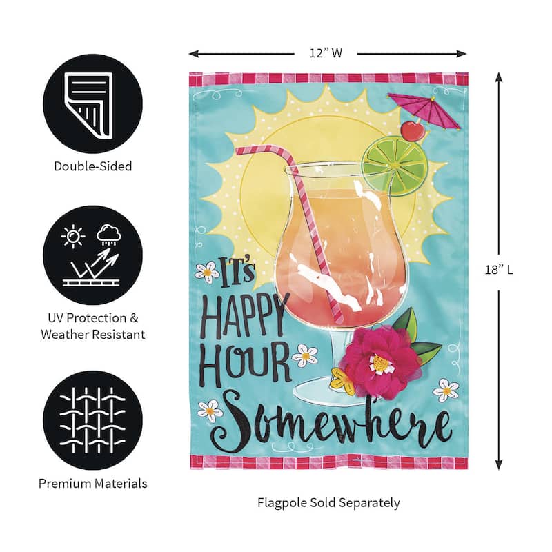 It's Happy Hour Somewhere Applique Garden Flag