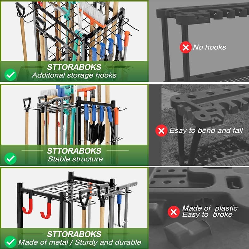 Sttoraboks Tool Organizer, 50-Tool Yard Rack for Garage Storage Hooks, Heavy-Duty Steel, Shed, Outdoor, Home, Black