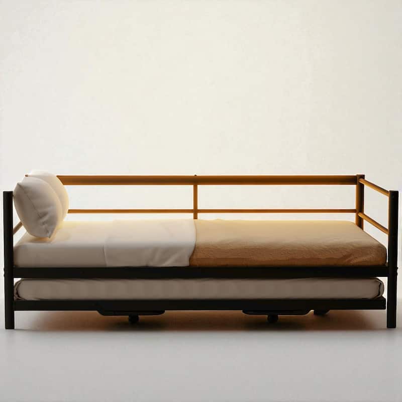 Twin Size Metal Daybed with Adjustable Pop-Up Trundle and LED Light Strip