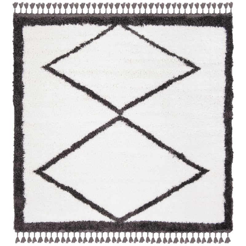 SAFAVIEH Carmella Liucija Shag Trellis Polyester Rug - 6'7" Square - Cream/Grey