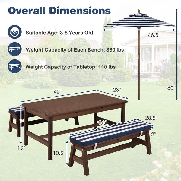 Gymax Kids Picnic Table Outdoor Wooden Table & Bench Set w/ Removable