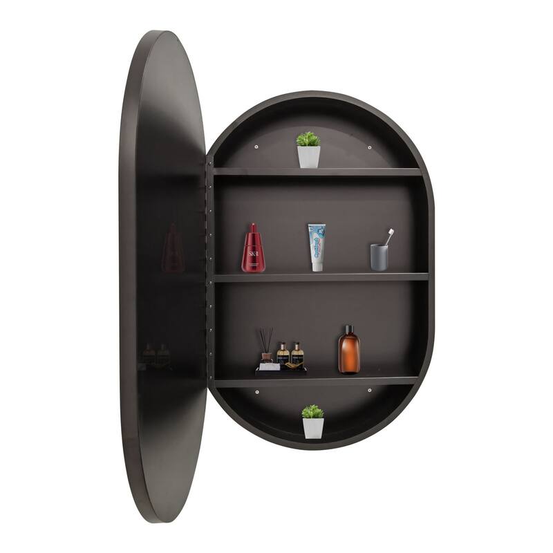Metal Framed Wall-Mount Bathroom Medicine Cabinet with Mirror, Large Storage Space, Black Iron Powder Material