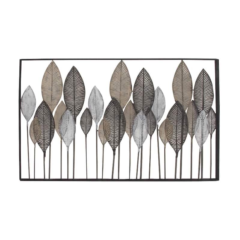 Metal Leaf Tall Cut-Out Home Wall Decor with Intricate Laser Cut Designs - Gray or Bronze - Roche River Decor - Bronze -  59"W, 37"H