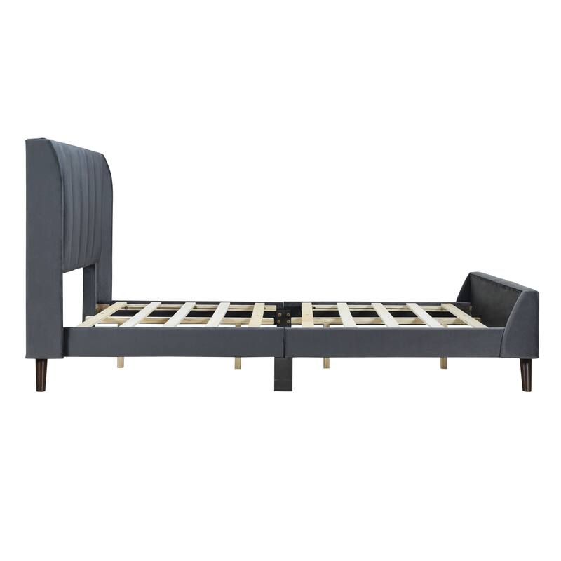 Full Upholstered Platform Bed in Velvet with Elegant Tufted Headboard, Support for 700lbs, and Open Underbed Storage