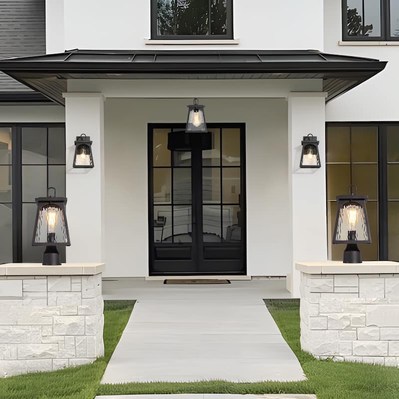Modern Farmhouse Outdoor Pendant Rippled Glass Lantern Pendant Light