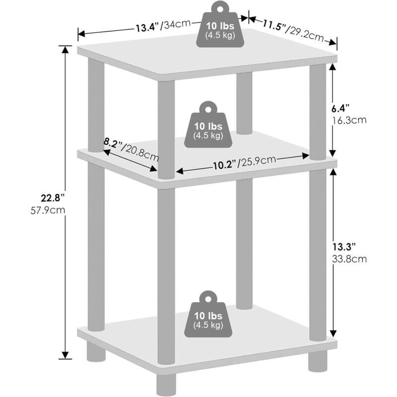 3 Tier Swivel Tube Open Storage Nightstand