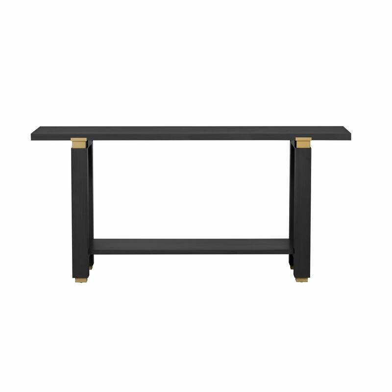 62.9" Modern Minimalist Console Table, Solid Wood Entryway Sofa Table with Metal Accents and Built-in Shelf