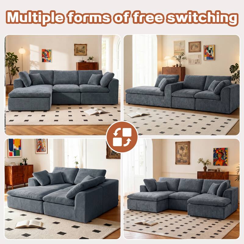 L-Shaped Chenille Sectional Sofa with Chaise Lounge, Living Room Modular Leisure Couch Chenille Sleeper Sofa