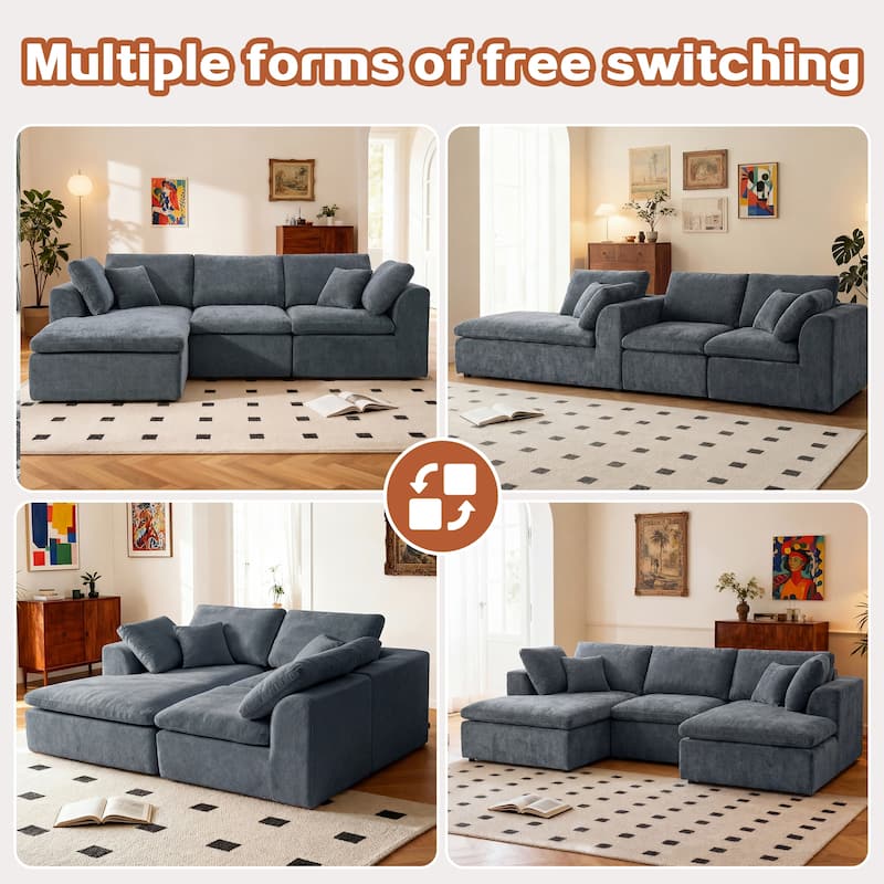 Modern L-Shaped Sectional Sofa with Chaise Lounge,Modern Minimalist Style Corduroy Couch
