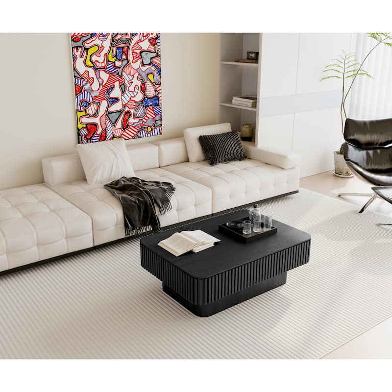38.6" Modern Fluted Lift-Top Accent Coffee Table with Storage