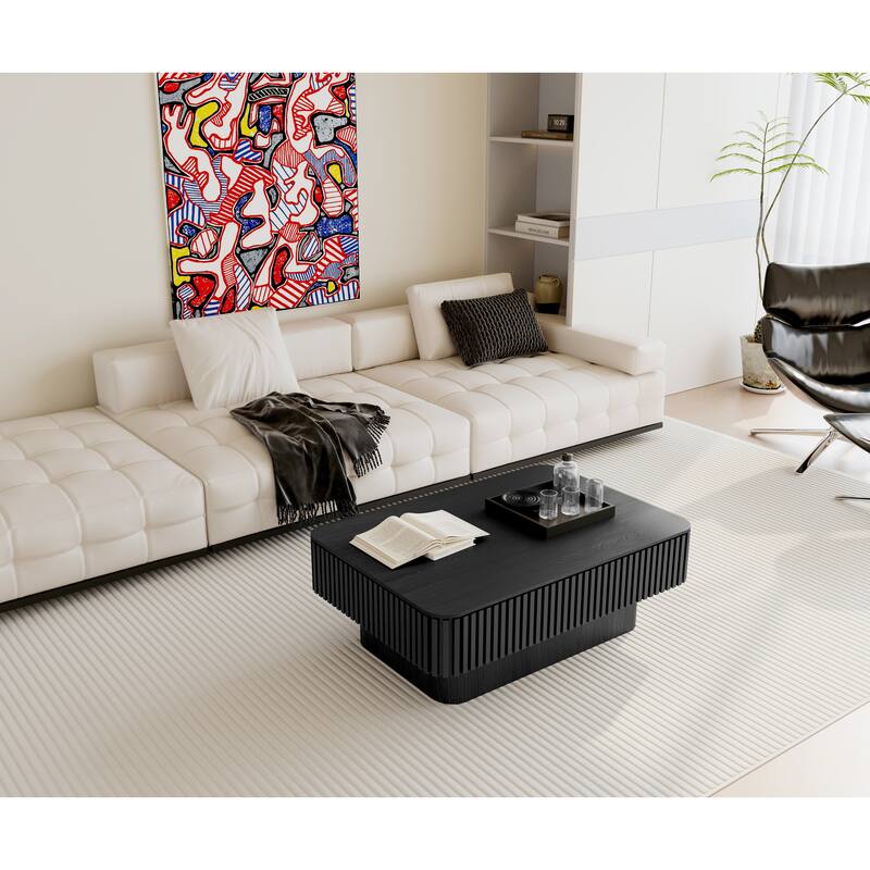 Fluted 38.6" Lift-top Coffee Table, Solid Wood Modern Accent Table with Storage and Adjustable Height