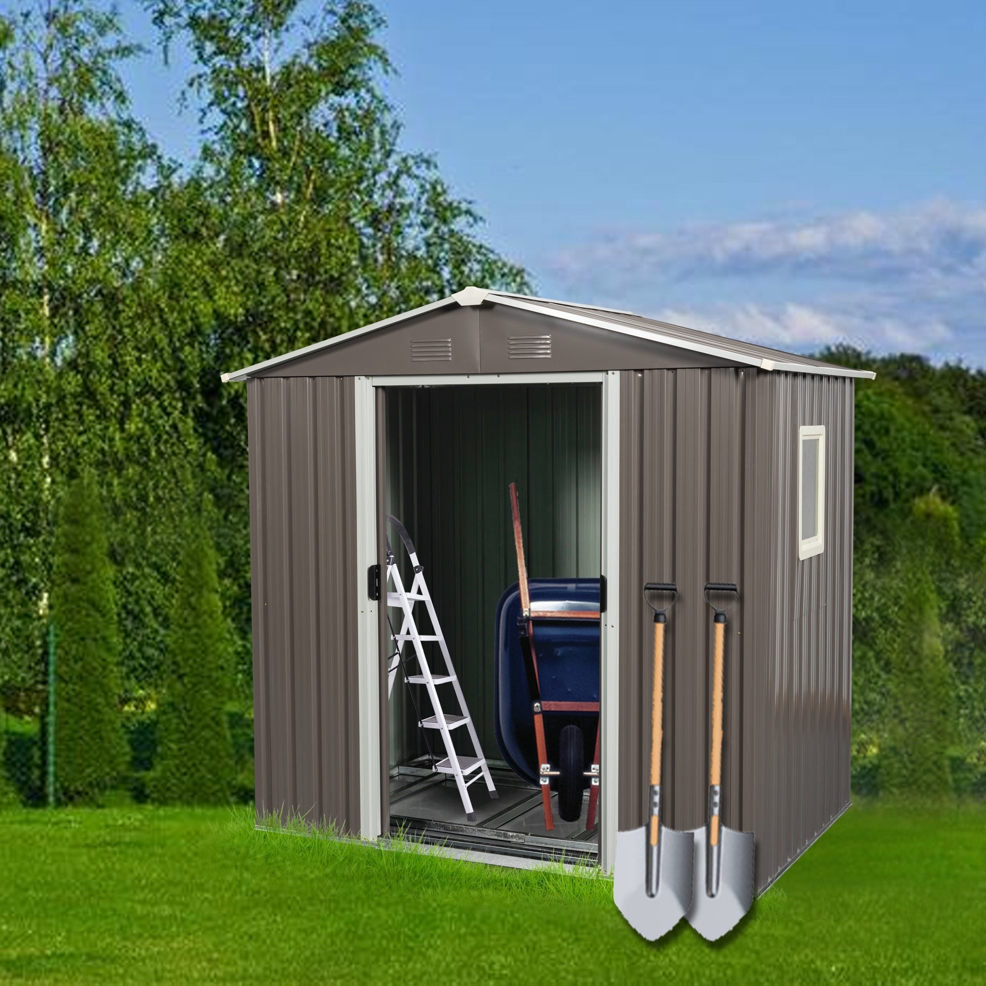 6 ft. W x 5 ft. D Gray Metal Storage Shed with Window and Lockable Door (30 sq. ft.)