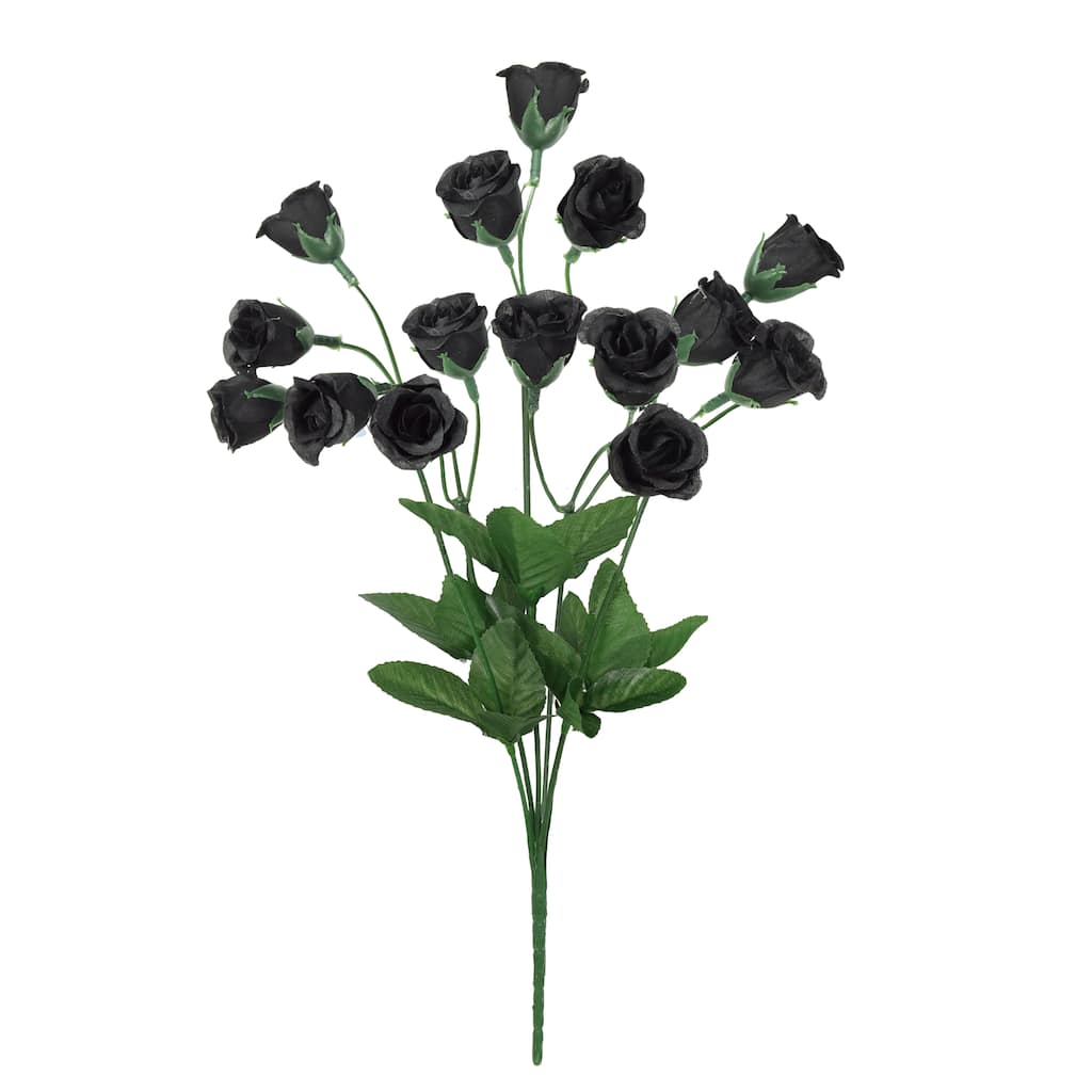 Set of 12 Black Artificial Mini Rose Bud Flower Stem Bush Bouquet 14in - 14" L x 6" W x 6" DP