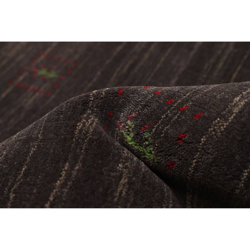 ECARPETGALLERY Hand Loomed Kashkuli Gabbeh Dark Grey Wool Rug - 5'2 x 7'10