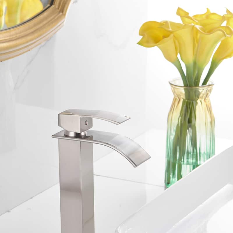 Single-Hole Deck Mount High Arc Waterfall Faucet with Drain Assembly
