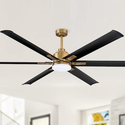 72" Large Aluminum 6-Blade Antique Brass LED Ceiling Fan with Remote