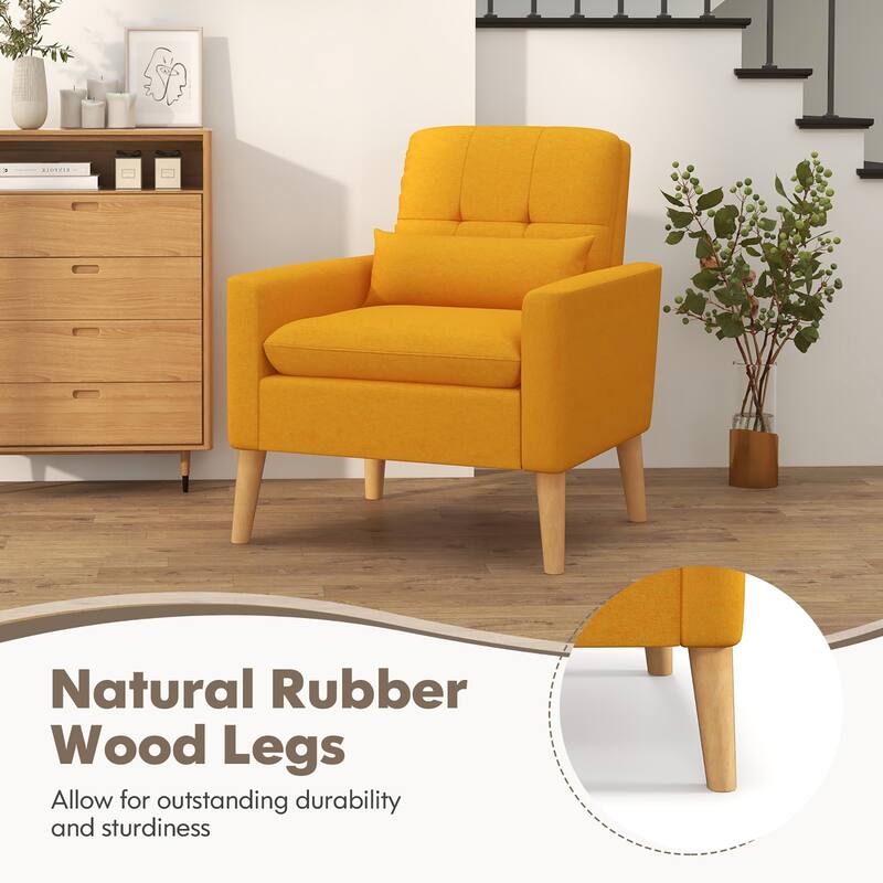 Gymax 2 PCS Mid-century Modern Accent Chair Linen Fabric Reading