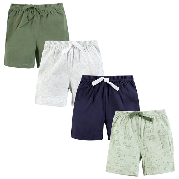 slide 1 of 1, Hudson Baby Infant Boy Shorts Bottoms 4-Pack, Dinosaurs 0-3 Months - Dinosaurs
