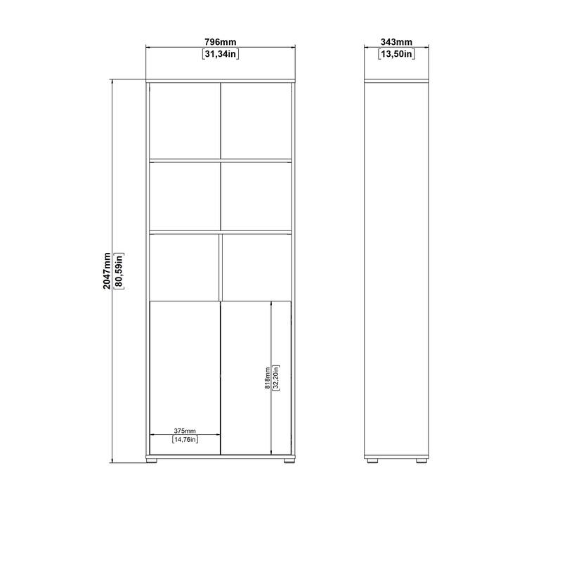 Carson Carrington Sign 6 Shelf Bookcase with 2 Doors, Home Office Storage - 13.5"D x 31.34"W x 80.59"H