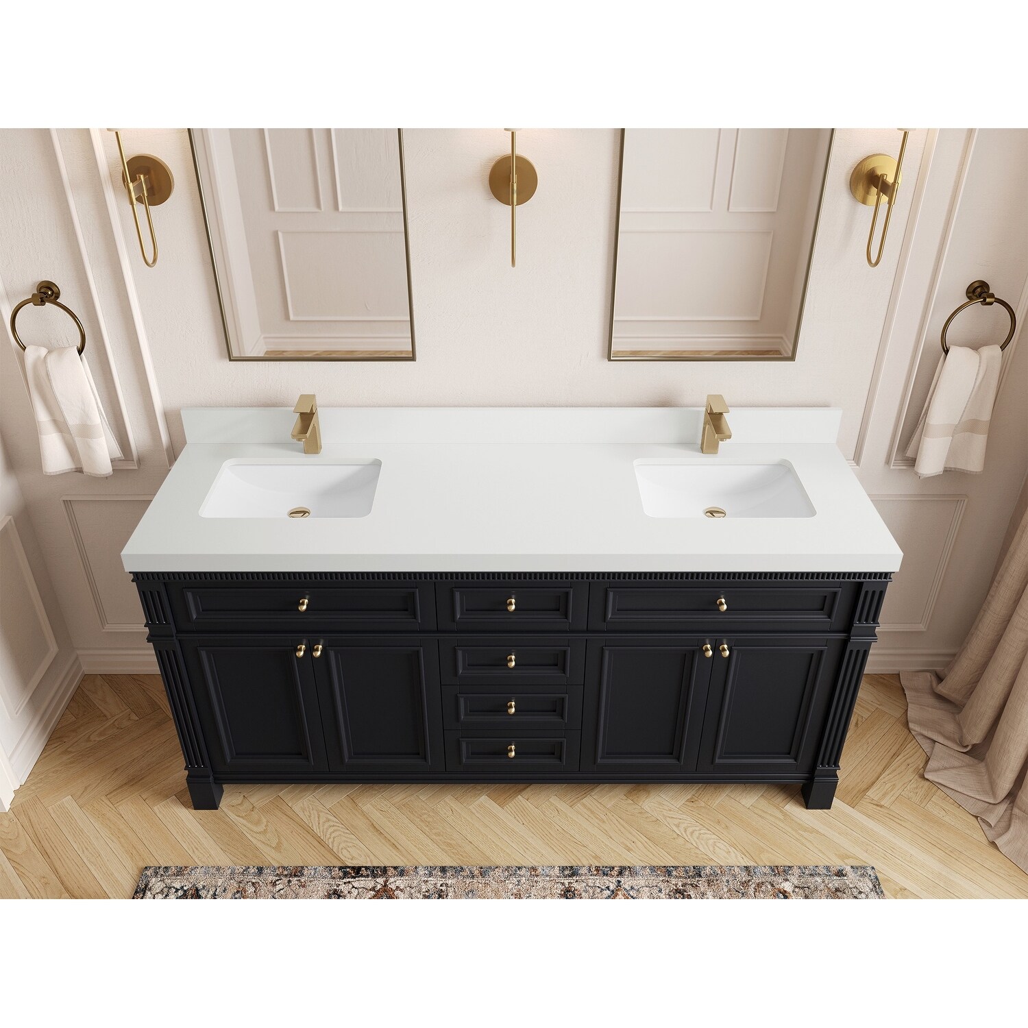 Willow Collections 72 in. W x 22 in. D Reeded Paris Double Bowl Sink Bathroom Vanity with Countertop