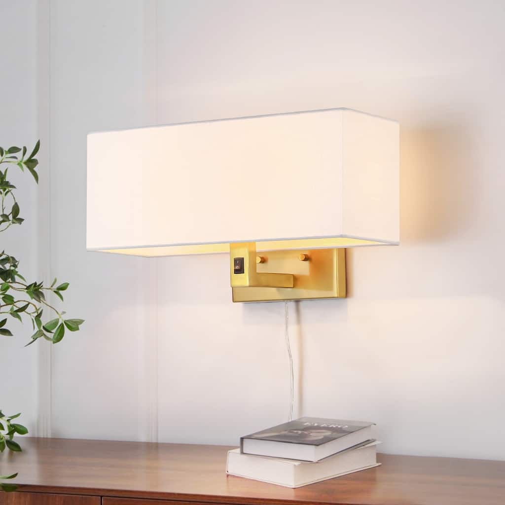 2-Light Modern Transitional Metal & Fabric Wall Sconce with Soft Fabric Shade for Bedroom & Living Room - 2 Light