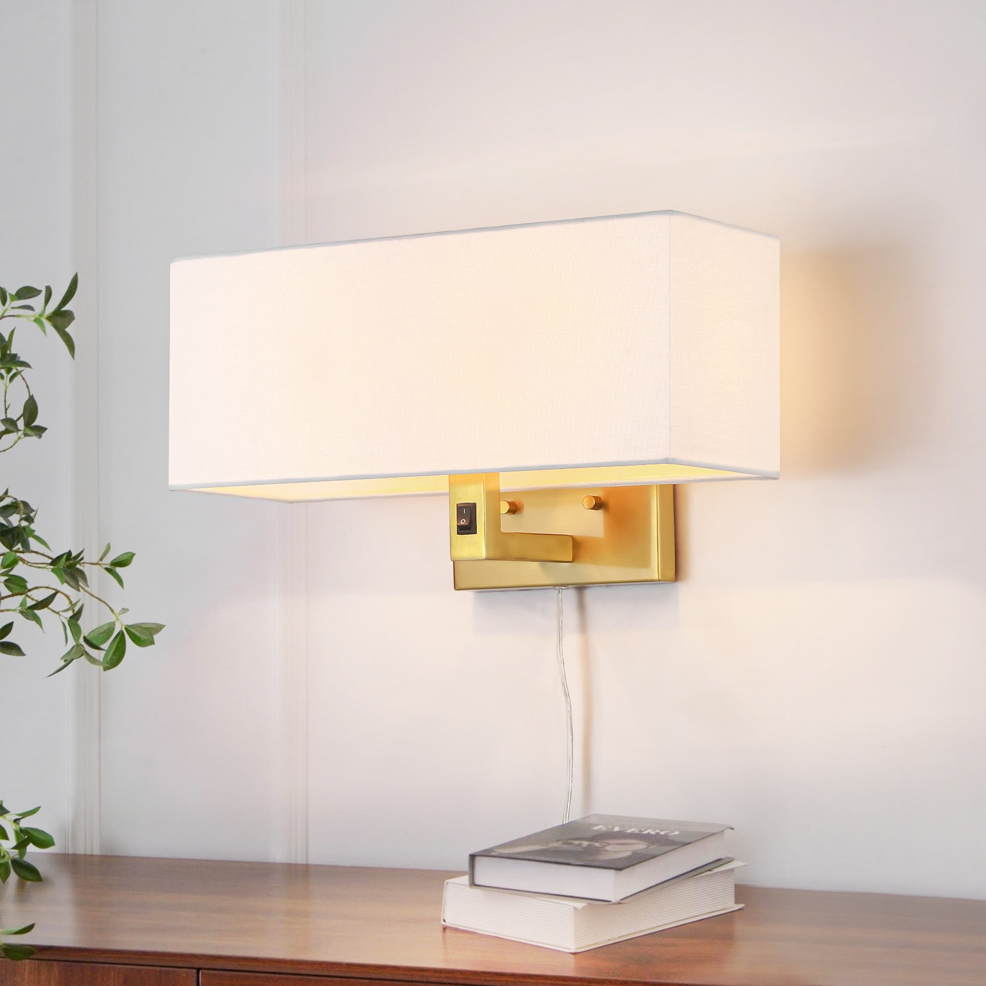 Rennnsan 2-Light Fabric Shade Wall Sconce, Brushed Gold Modern Wall Lamp for Bedroom Living Room Hallway - 2 Light