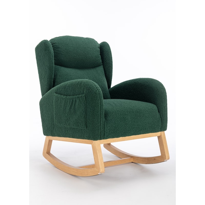 Teddy Fabric Rocking Chair With Packet Wood Legs