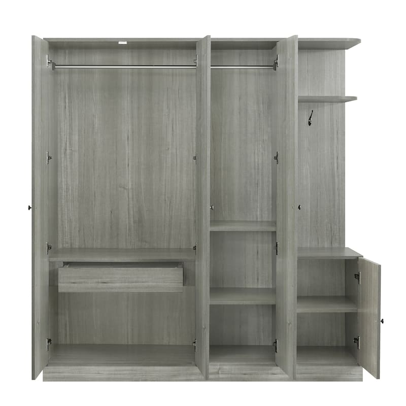 4-Door Wardrobe with Full-Length Mirror - Storage Closet with Hanging Rods, Shelves & Drawers for Bedroom Organization