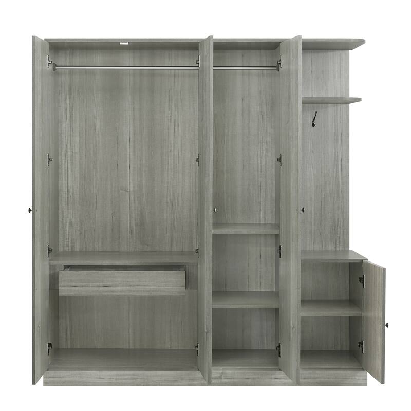 4-Door Wardrobe with Shelves, Drawers & Full-Length Mirror