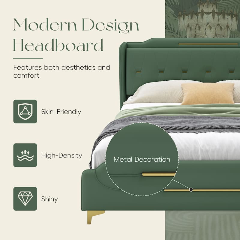 Queen Platform Bed - PU Leather - Wingback Style