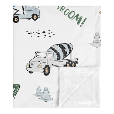 Construction Truck Collection Boy Baby Receiving Security Swaddle Blanket - Grey Yellow Black Blue and Green Transportation