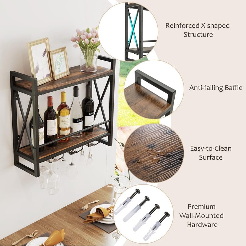 Wall Mounted Wine Rack, Industrial Hanging Wine Display Shelf