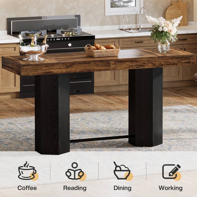 Industrial Bar Table 70.9" Rectangular Home Bar Unit with Footrest