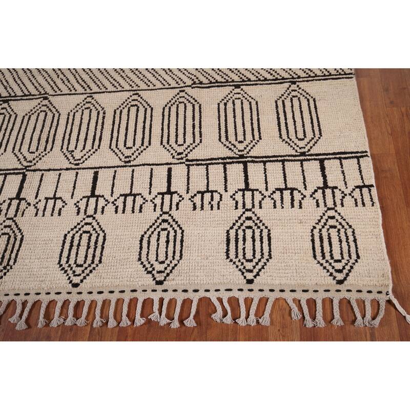 Geometric Moroccan Area Rug Handmade Wool Carpet - 7'10" x 11'1"