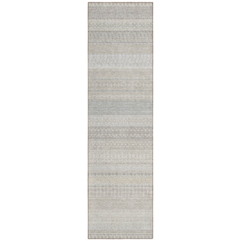 Machine Washable Indoor/ Outdoor Chantille Moroccan Stripes Rug - Ivory - 2'3" x 7'6"