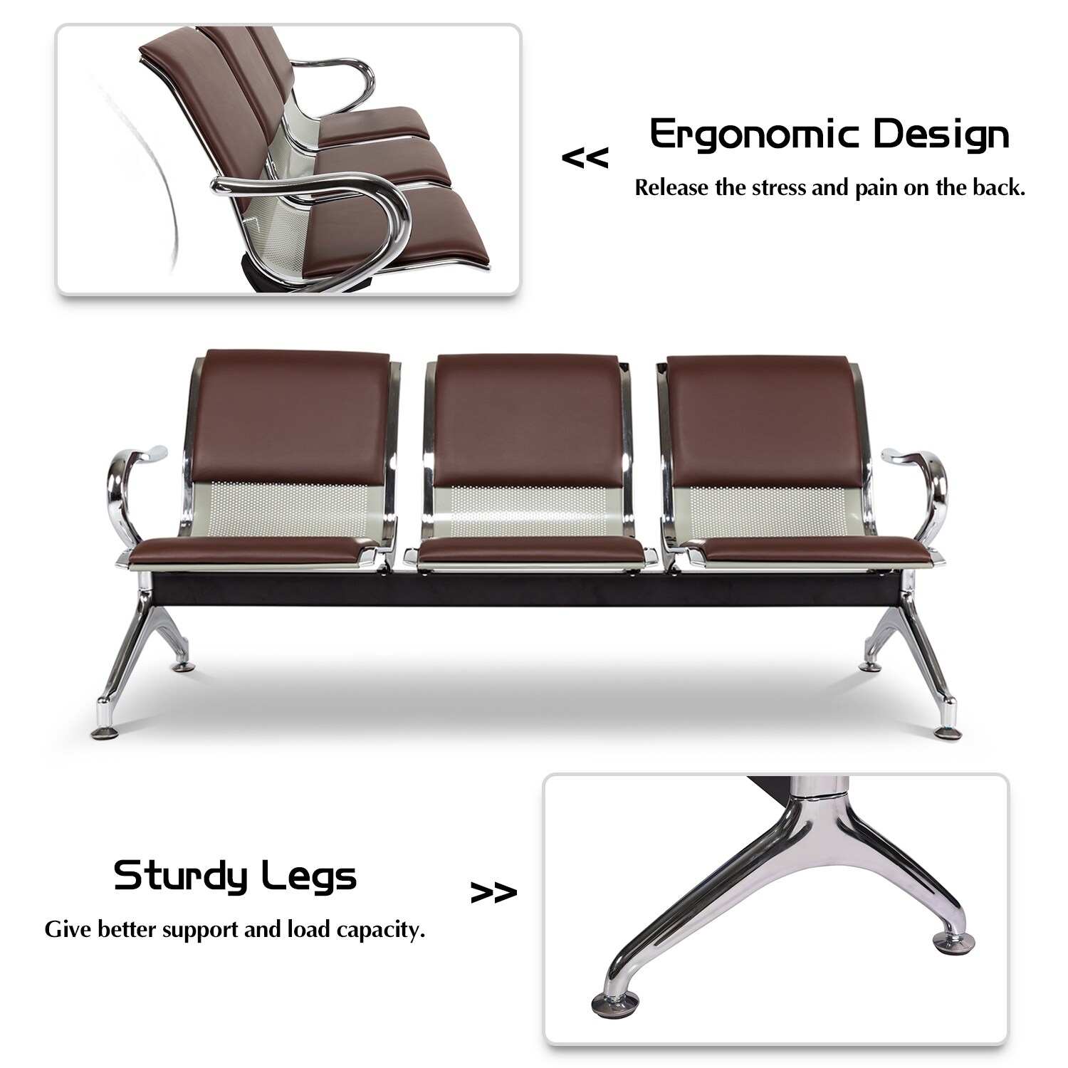 Kinbor Reception Chairs Waiting Room Chair 3 Seat Waiting Bench Visitor Guest Chair For Bank Office Clinic Barbershop Overstock 31523538 Brown