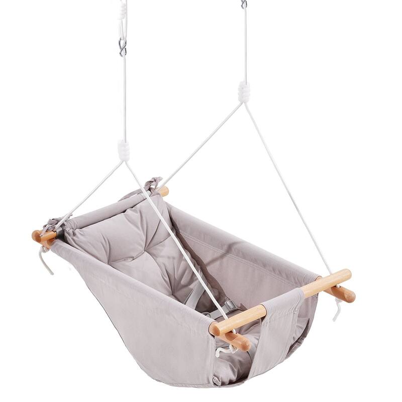 Light Grey 3 Modes Canvas Hammock Swing with 5-Point Harness Ideal Gift for Kids - 27.56 x 15.75 x 7.87 in