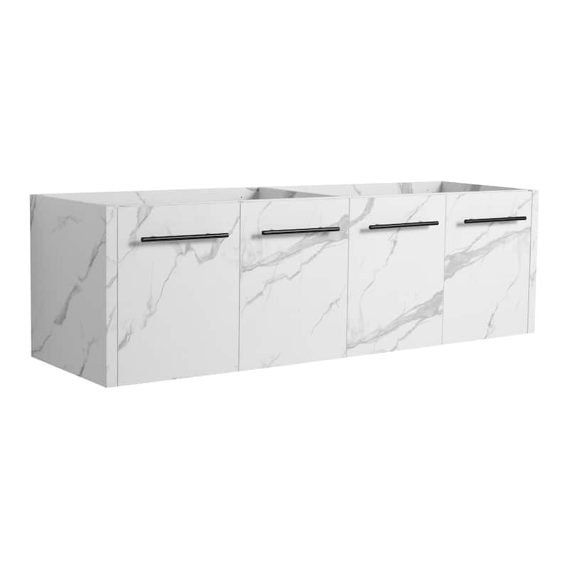 Modern 60 Inch Wall-Mounted Bathroom Vanity Base with Soft-Close Doors, No Sink Included