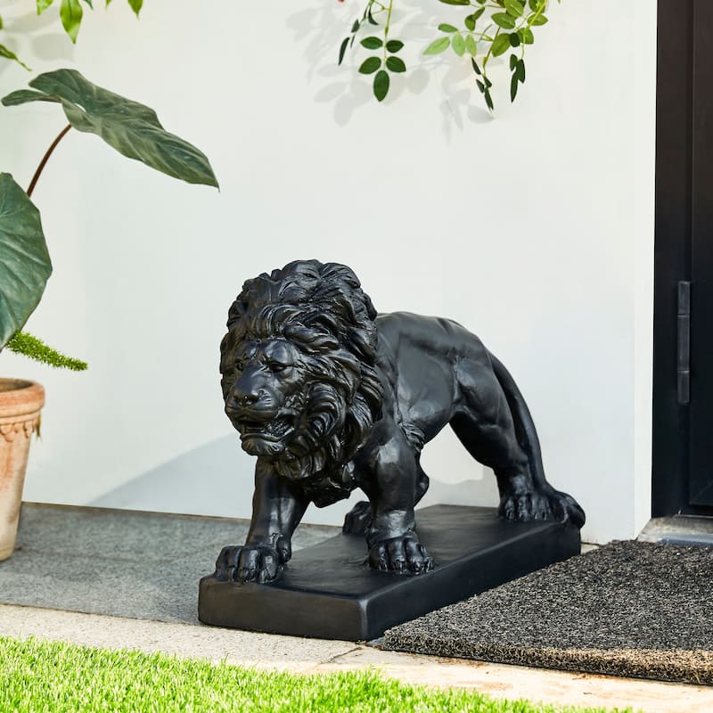 Glitzhome 24.5"L MGO Guardian Walking Lion Statue Indoor Outdoor Garden Sculpture Front Door Porch Decor