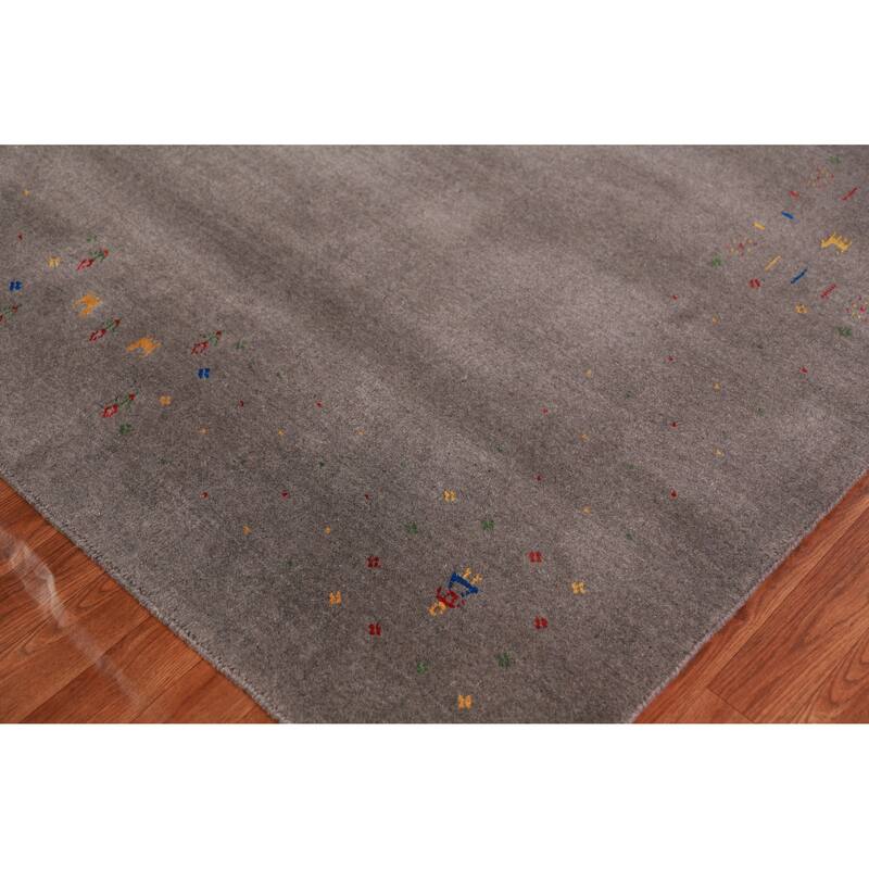 Grey Gabbeh Area Rug Hand-Knotted Wool Carpet - 7'9" x 9'11"