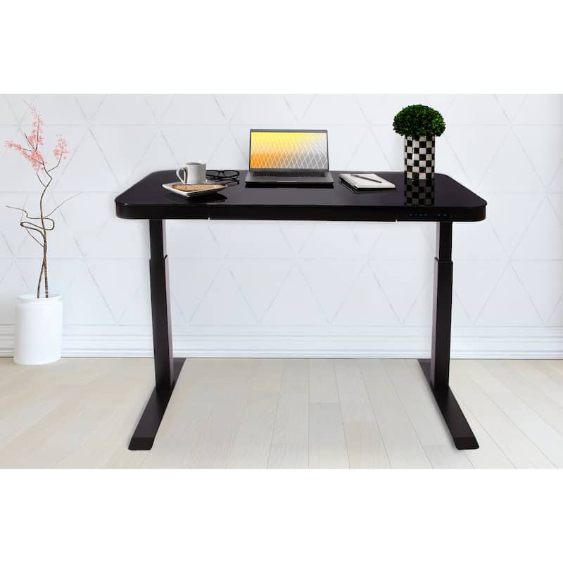AIRLIFT 47.5 in Tempered Glass Electric Standing Desk Top Dual 2.4A USB Charging Port Height Adjustable to 47.5 in H